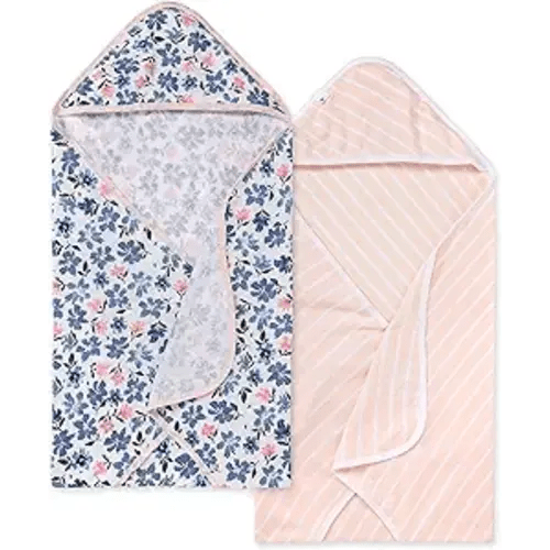 Burts Bees Baby Infant Hooded Towels Botanical Gardens Organic Cotton, Unisex Bath Essentials and Newborn Necessities, Soft Nursery Towel with Hood Set, 2-Pack Size 29 x 29 Inch