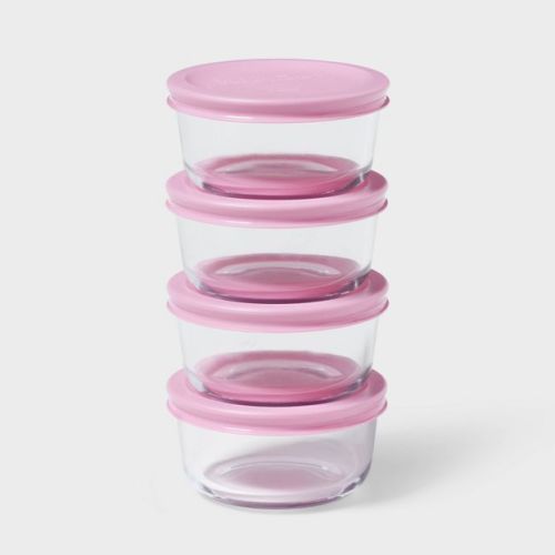 8pc (set of 4) 1c Round Glass Food Storage Container Set Pink - Room Essentials™