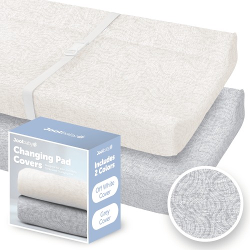 Jool Baby Changing Pad Covers 2 Pack – Soft & Comfortable, Fits Most Standard Diaper Changing Pads (Off-White & Gray - Wave)