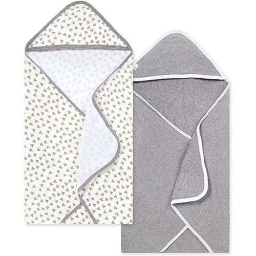 Burts Bees Baby Infant Hooded Towels Honey Bee Organic Cotton, Unisex Bath Essentials and Newborn Necessities, Soft Nursery Towel with Hood Set, 2-Pack Size 29 x 29 Inch