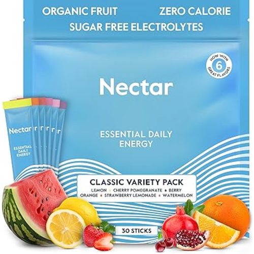 Nectar Energy Booster - Organic Caffeine, B12 & Electrolytes - Sugar Free & Zero Calorie – Healthy Coffee, Energy Drink & Soda Alternative – Hydration & Energy Supplement (Variety 30 Powder Packets)