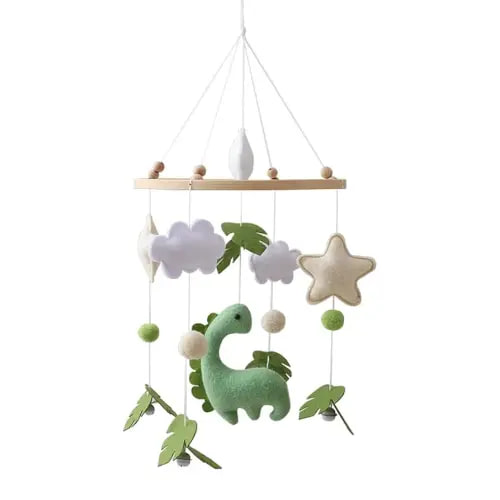 Dinosaur Baby Crib Mobile | Boys Nursery Decoration | Wooden Mobile for Crib | Dinosaur w/Bells Nursery Mobile Theme | Newborn Baby Stuff | Baby Shower Gift for Boys & Girls | Easy Assembly & Durable