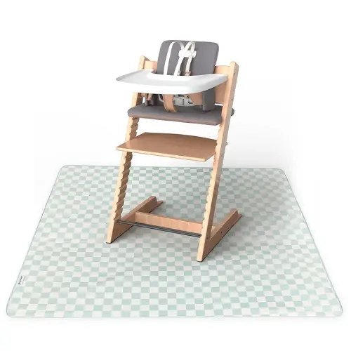 Tiny Twinkle Mess-Proof Splat Mats for Under high Chairs or Table Cover Art Projects for Baby and Toddler - Waterproof, Washable Floor or Table Splash mat 51" x 51" (Sage Checkers)