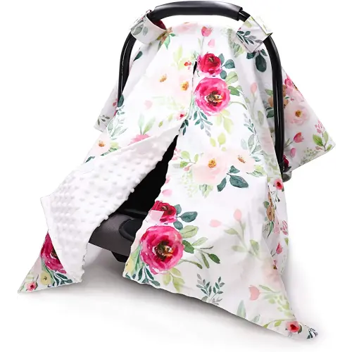 TANOFAR Car Seat Cover Baby, Carseat Covers Baby Boy Girl, Peekaboo Opening Infant Car Seat Cover for Winter, Warm & Cozy, Watercolor Floral