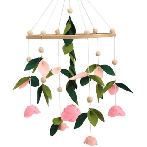 Flower Mobile for Crib - A Beautiful Felted Handmade Rose Mobile for Crib with Pink and White Flowers