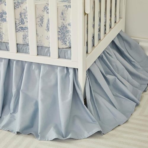 Brandream Boho Bohemian Girl Boy Baby Nursery Crib Bed Skirt Dust Ruffle - Neutral Solid Color Light Blue Farmhouse Chic 100% Percale Cotton Ruffle