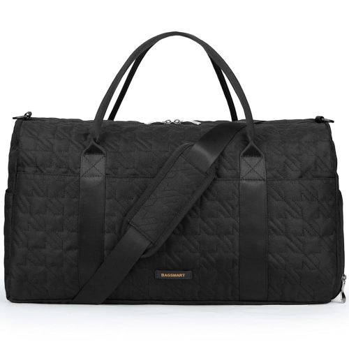 BAGSMART Black 40L Travel Duffle Bag with Shoes Compartment, Carry On Weekender Overnight Bag for Men Women