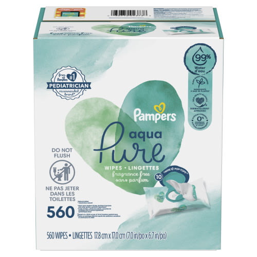Pampers Aqua Pure Sensitive Baby Wipes 10X Pop-Top 560 Count
