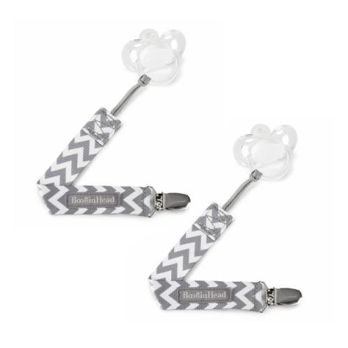 Booginhead 2pk Pacigrip Pacifier Clip Holder - Gray Chevron