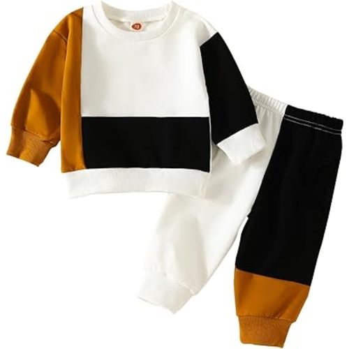 Toddler Baby Boys' Clothes Color Block Long Sleeve Sweatshirt and Jogger Pants 2-Piece Set Fall Winter Outfit for Boy