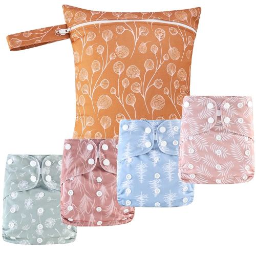 HappyFlute 9 Sets Newborn Baby Cloth Pocket Diapers One Size Adjustable Reusable for Baby Boys and Girls(6-33 pounds,0-3 Years),One Wet Bag+4Diapers and 4Inserts