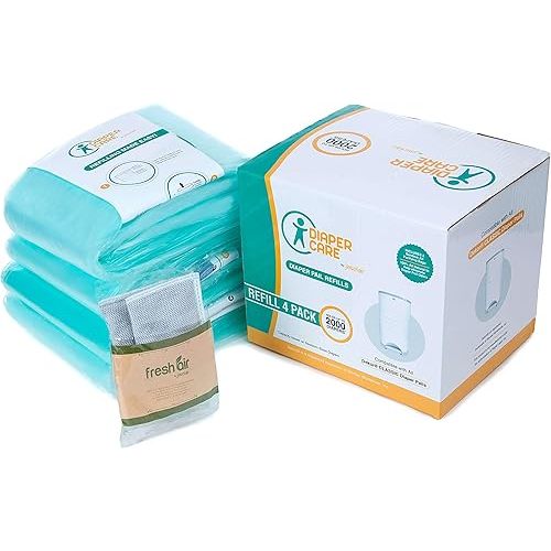 4 Pack Diaper Refill Liners - Compatible with Dekor CLASSIC Regular Size Pail- Disposable Diaper Pail Liners Hold Up To 2000 Diapers – Baby Scented Refills with Charcoal Smell Eliminator Bags