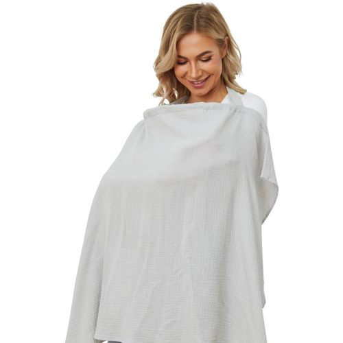 PPOGOO Muslin Nursing Cover for Baby Breastfeeding, Breathable Privacy Nursing Covers for Mom 100% Cotton Breastfeeding Cover with Rigid Hoop for Mother Nursing Apron (Sliver)