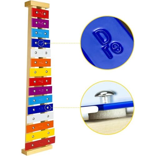 CeleMoon 15 Tone Natural Wooden Xylophone for Adults Kids Toddler with Multi-Colored Metal Bars, Music Instrument Gifts Toys for Preschool Educational Learning