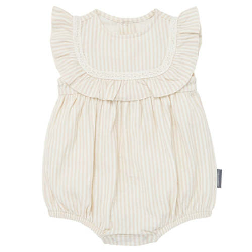 Baby Girls Light Taupe Stripe Ruffle Bubble Romper