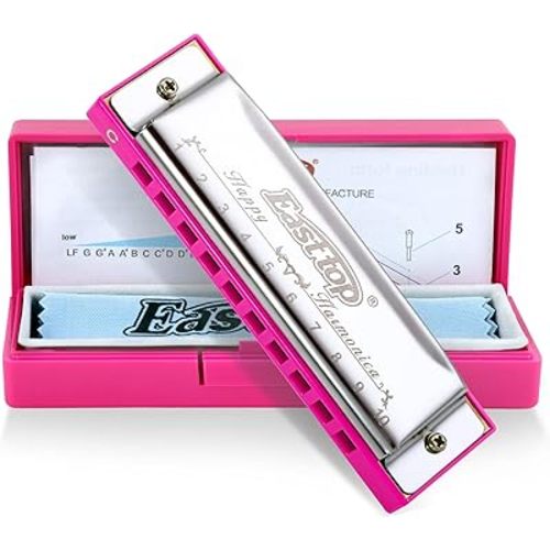 East top Blues Harmonica, Diatonic 10 Holes C Key Happy Harmonica Mouth Organ for Beginner,Kids,Children,Students,Gift,with Carrying Plastic Case,Clean Cloth and Manual