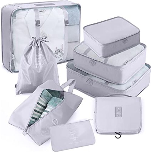 Packing Cubes for Travel, VITON 8 Pcs Travel Packing Cubes for Suitcases Lightweight Travel Essential Bag with Toiletries Bag for Clothes Shoes Cosmetics Toiletries, For 18-32'' luggage (Grey)