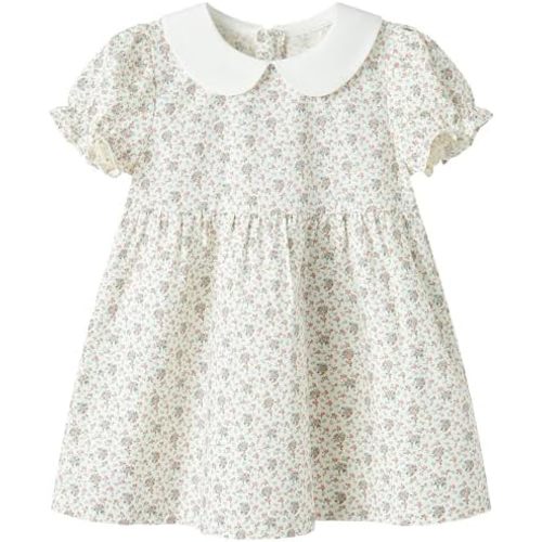 pureborn Baby Toddler Girl Woven Dress Short Sleeve Cotton Playwear Dresses 0-5T