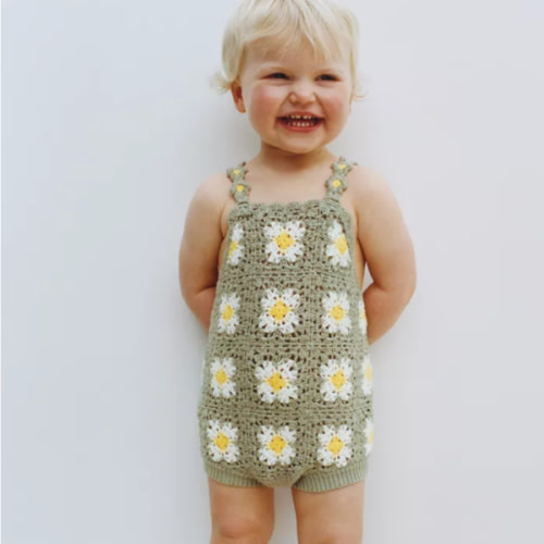 CROCHET FLOWER KNIT ROMPER - Greenish | ZARA United States