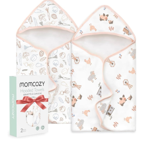 Momcozy Best Wishes Baby Towel with Hooded-Original Design Baby Towel Set -Soft & Absorbent- Shower Gifts or Bath Essential for Infant, Newborn, Toddler