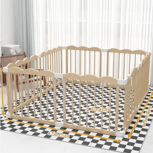 Baby Playpen, Wooden Playpen for Babies and Toddlers, Large Adjustable Baby Playpen with Locking Gate, Easy to Assemble, Multiple Shapes,Kids Activity Center(47x62x24 Inch)