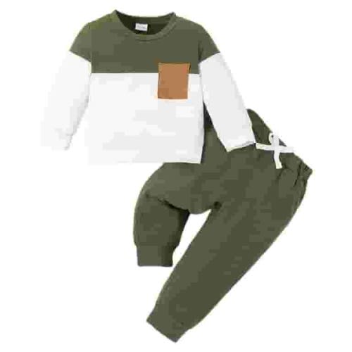 HCNTES Toddler Baby Boy Clothes Fall Winter Outfit Patchwork Long Sleeve Sweatshirt Tops Stretch Pants Playwear Setï¼Green,6-9 Months)