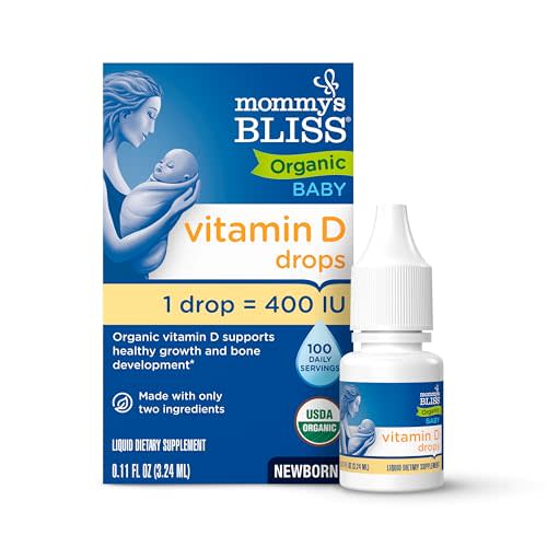Mommy's Bliss Organic Baby Vitamin D Drops | Promotes Healthy Growth and Bone Development | Age Newborn+ | 0.11 Fl Oz (100 Servings)