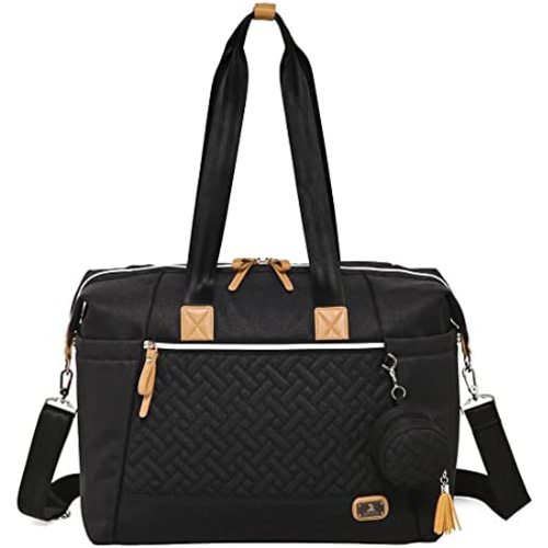 Diaper Bag Tote with Pacifier Case and Changing Pad, Dikaslon Large Travel Diaper Tote for Mom and Dad, Multifunction Baby Bag for Boys and Girls, Black