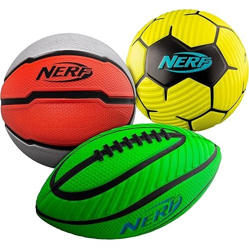 Nerf Mini Foam Sports Ball Set - Foam Football, Soccer Ball + Basketball Set Soft Foam Sports Set for Kids