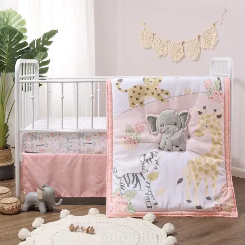 The Peanutshell 3 Piece Baby Crib Bedding Set for Girls - Newborn, Infant & Toddler Nursery Bed Set Decor with Fitted Crib Sheet, Dust Ruffle Comforter - Wildest Dreams