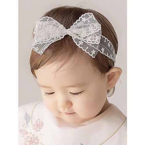 Baby Girls Bow Lace Headband Cute Pink Soft Hairband White Butterfly Knot Headbands for Newborn Infants Toddlers Kids Christening Baptism Party Hair Accessories