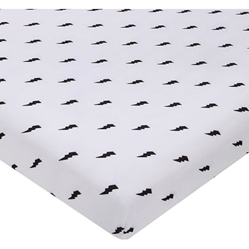 NoJo Lightning Bolt Black and White Nursery Fitted Mini Crib Sheet
