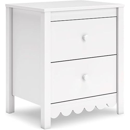 Signature Design by Ashley Hallityn Minimalist 2 Drawer Nightstand for Bedroom, 24.37" Tall, White