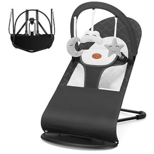 kmaier Baby Bouncer, 2-in-1 Convenient, Adjustable Bouncer or Fixed with Swing Toys for 0-18 Months,Dark Gray