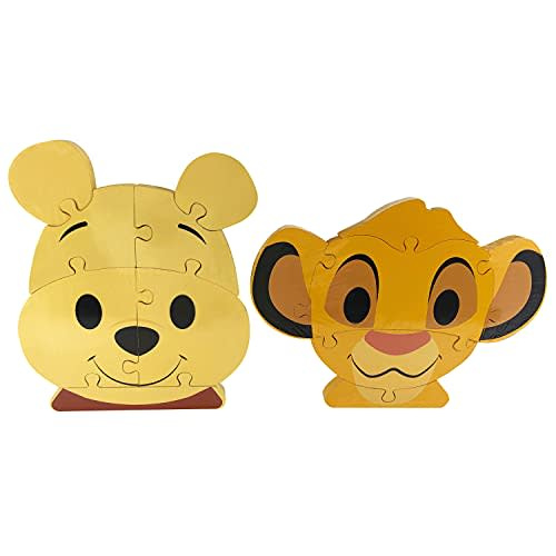 Disney Wooden Toys 2-Pack Character Head Puzzle, Winnie the Pooh and Simba, Kids Toys for Ages 18 Month, Amazon Exclusive by Just Play