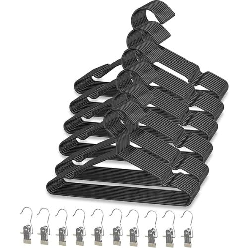 60Pack+10 Clips Kids Baby Luxurious Hanger Set ,Heavy Duty Matte Black Metal Kids Baby Hangers Withstands 25 lbs