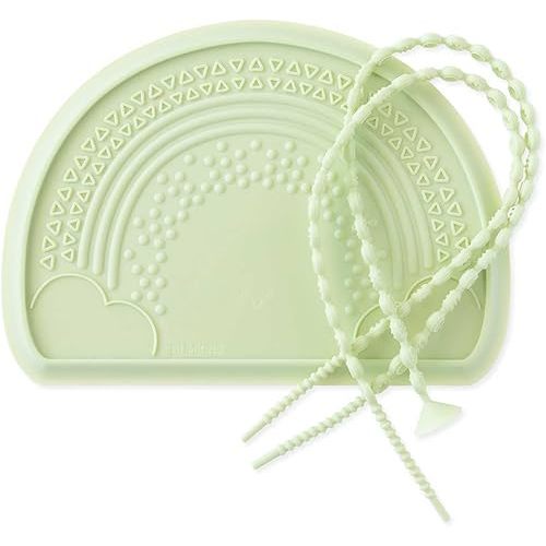 Bumkins - Silicone Sensory Placemat - For Boys & Girls, Babies & Toddlers - Silicone Tether Strap - Lightweight & Non-Slip - Suctions to Table & Highchair - Textured Design - Dishwasher Safe - Green