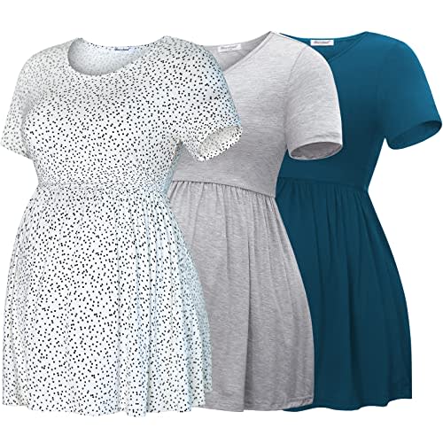 Bearsland Maternity Tops Short Sleeve Scoop Neck Breastfeeding Shirt Pregnancy Clothes