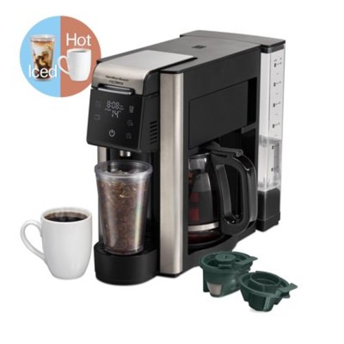 Hamilton Beach FlexBrew Advanced 5-in-1 Coffee Maker, Single-Serve, 12 Cup Carafe, Ice or Hot Brew