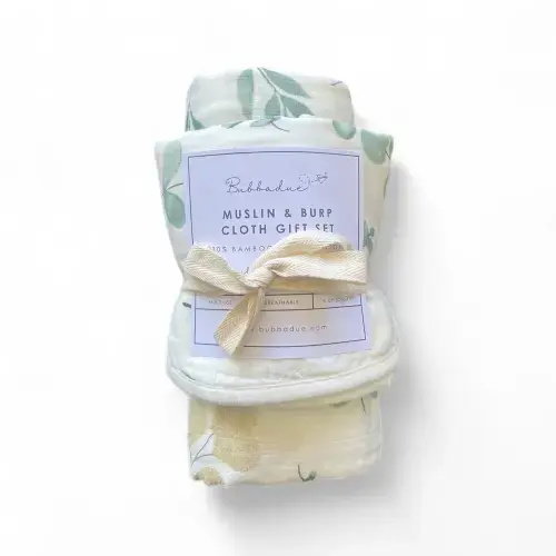 Muslin + Burp Cloth Gift Set - Eucalyptus Dream