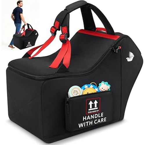 RAINSMORE Infant Car Seat Travel Bag for Airplane Compatible with All Nuna Pipa Car Seat and Base Chicco KeyFit 30 and Base Padded Car Seat Backpack for Travel Carseat Gate Check Bag with Side Pocket