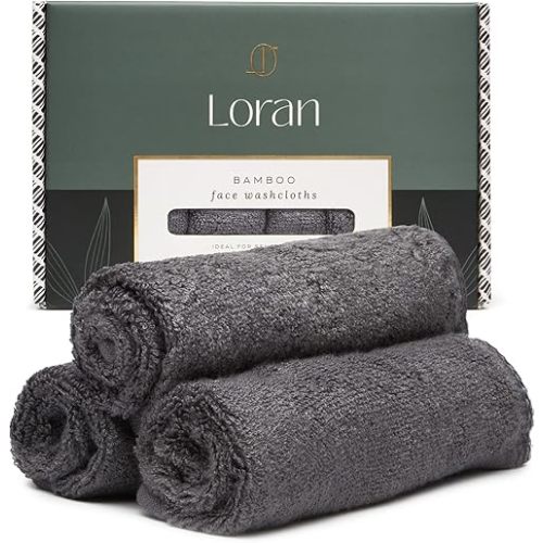 Loran Charcoal Grey Washcloths Set of 6 Soft Facial Cloths 10” x 10” 100% Viscose Derived from Bamboo Spa-Like Feel Silky Face Cloth for Skin Cleansing