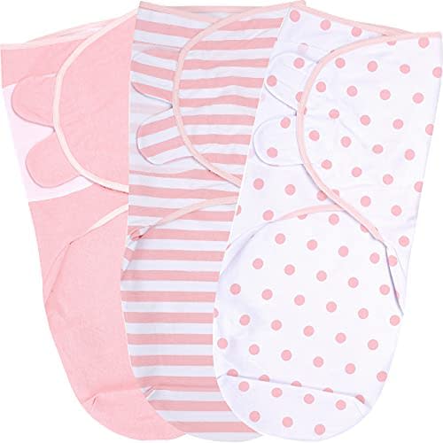 Swaddle Blanket, Baby Swaddle Wrap for Infant (0-3 Month), Adjustable Newborn Swaddle Set, 3 Pack Soft Organic Cotton, Pink