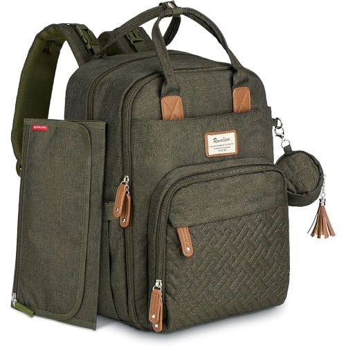 RUVALINO Diaper Bag Backpack, Multifunction Travel Pack Maternity Baby Changing Bags, Large Capacity, Waterproof, Olive Green