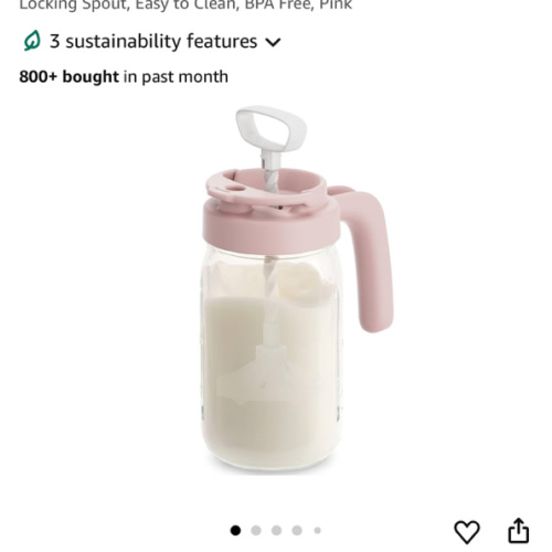 Papablic Glass Formula Mixing Pitcher, Breastmilk Pitcher with Mixing Handle Lid, 24 Oz Wide Mouth Mason Jar Mixer with Flip Locking Spout, Easy to Clean, BPA Free, Pink