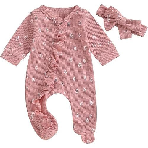 3 6 Months Girl Clothes Newborn Onesie Ruffle Long Sleeve Ribbed Romper Jumpsuit One Piece Hospital Outfit