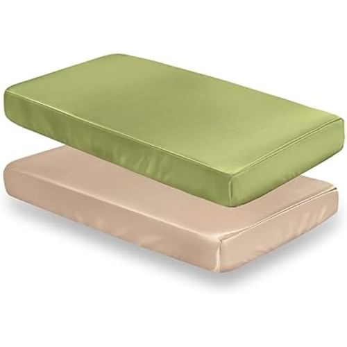SiinvdaBZX 2 Pcs Satin Crib Sheets for Baby Hair, Silky Soft Fitted Crib Sheets for Standard Crib and Toddler Mattress (Beige & Sage Green, 52 x 28 x 8In)