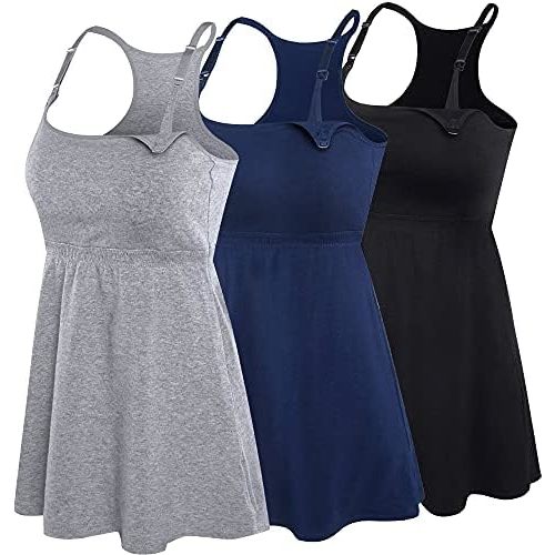 SUIEK 3 Pack Maternity Nursing Tank Tops with Bralette Cotton Breastfeeding Camisole