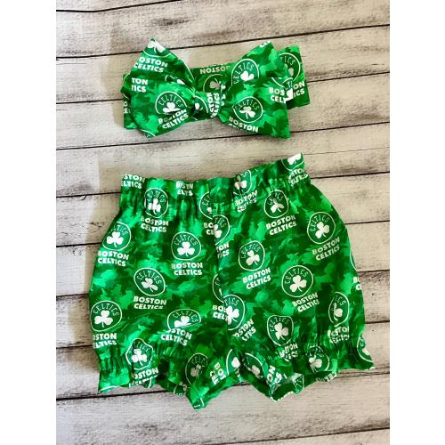 Boston Celtics Inspired Basketball Bloomer Headwrap Bloomers Inspired Headband Toddler Bows Big Bow Little Baby Girl Infant Shorts Bummies