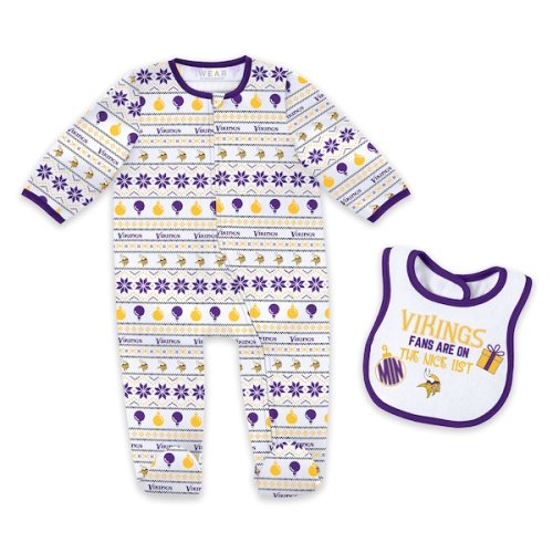 Newborn & Infant Minnesota Vikings WEAR by Erin Andrews Allover Print Full-Zip Sleeper & Bib Set
